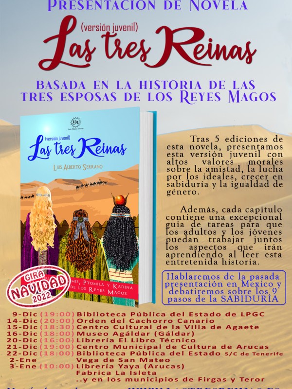 Gira NAVIDAD 2022 de mi novela «Las tres reinas (versión&nbsp;juvenil)»